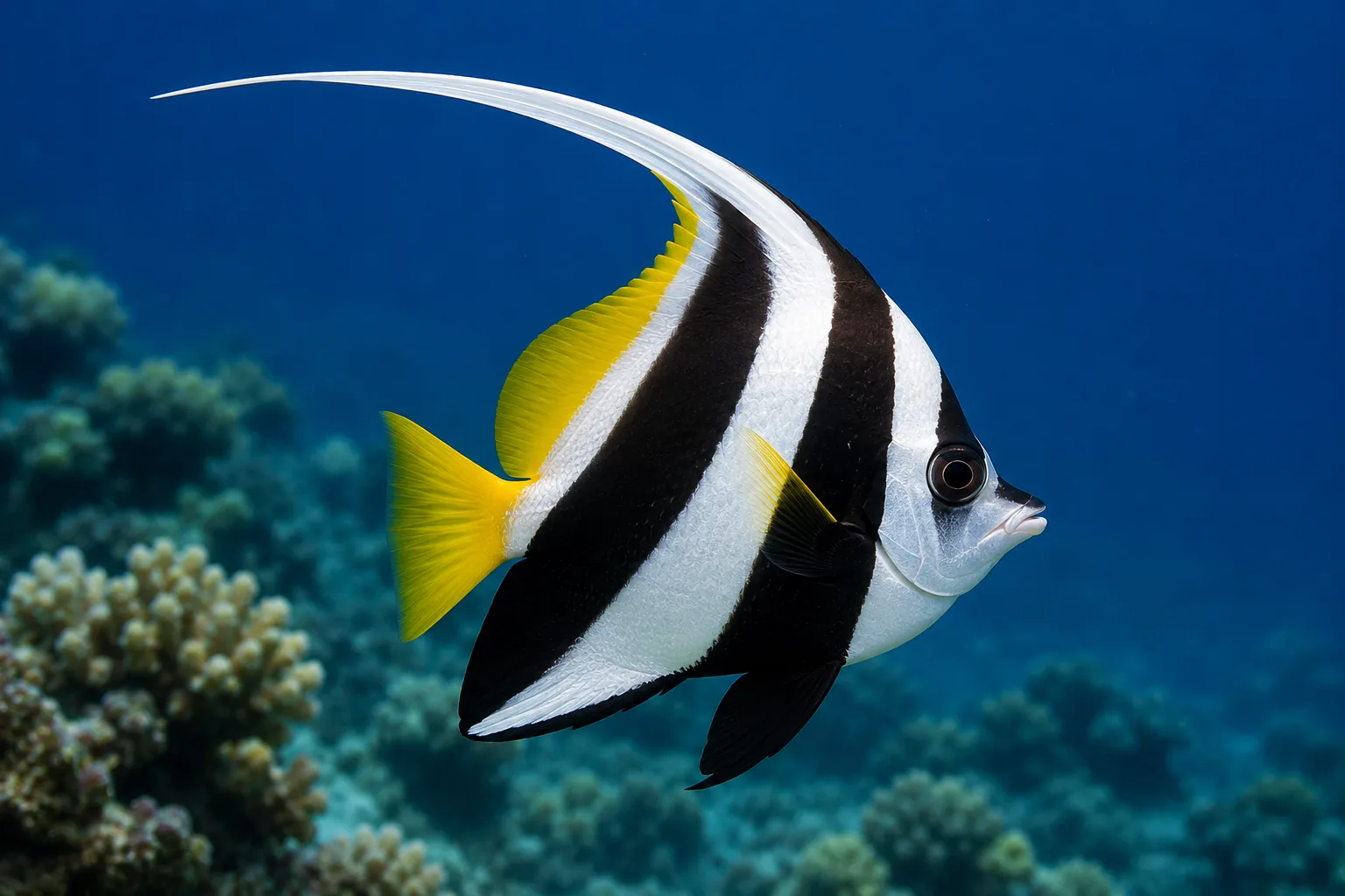 Bannerfish with long white dorsal filament
