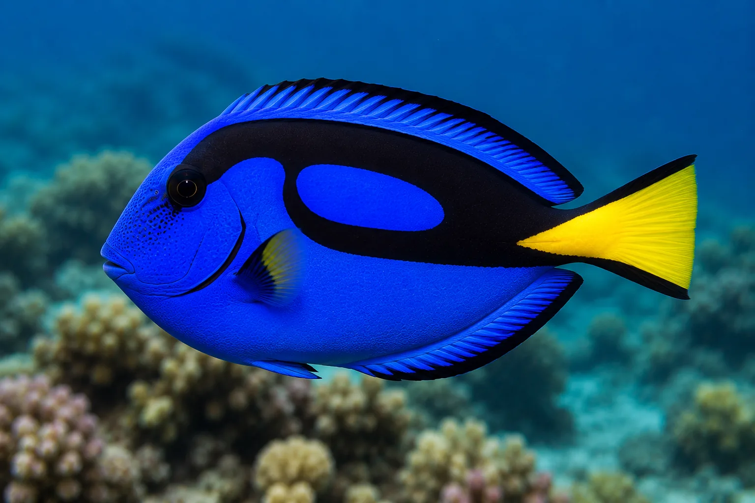 Blue surgeonfish with yellow tail