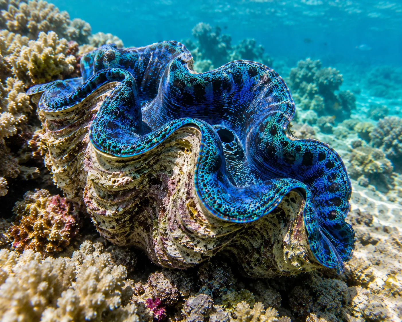 Giant clam embedded in a coral reef