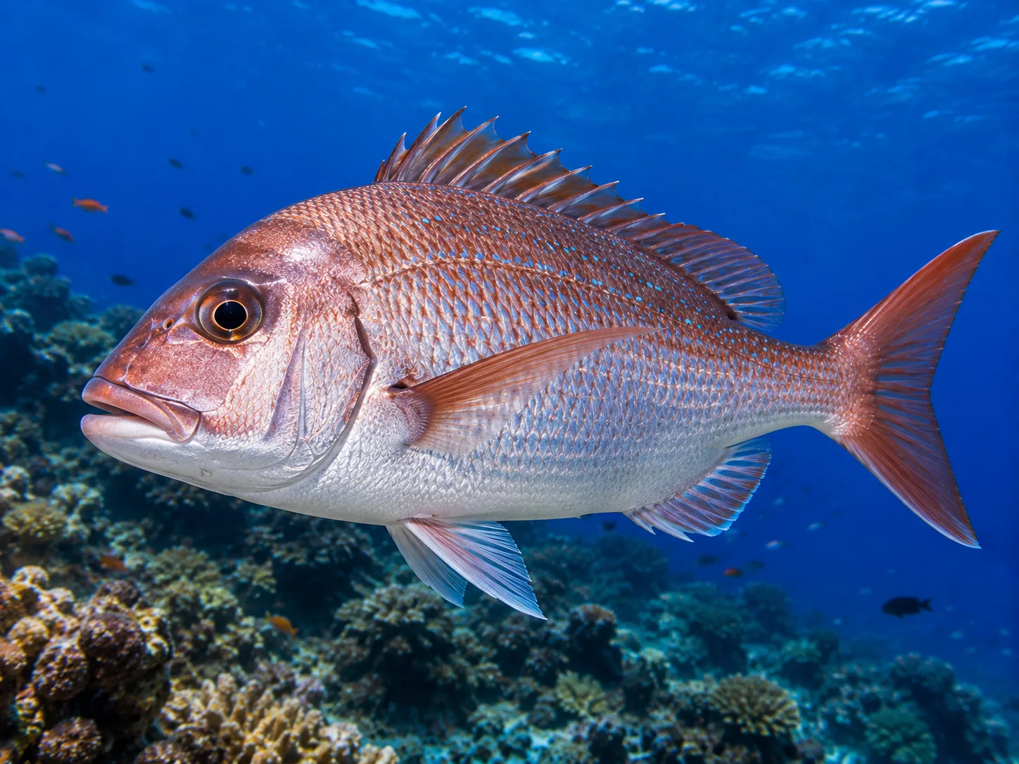 Snapper swimming in clear blue water