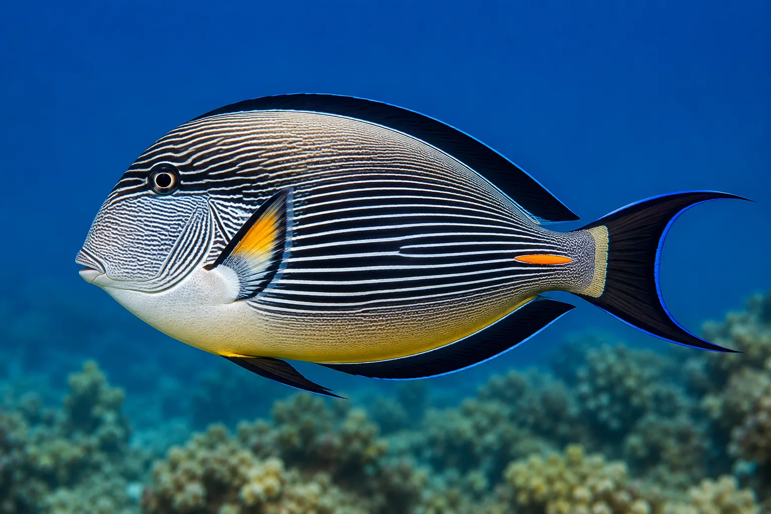 Sohal surgeonfish with striped body