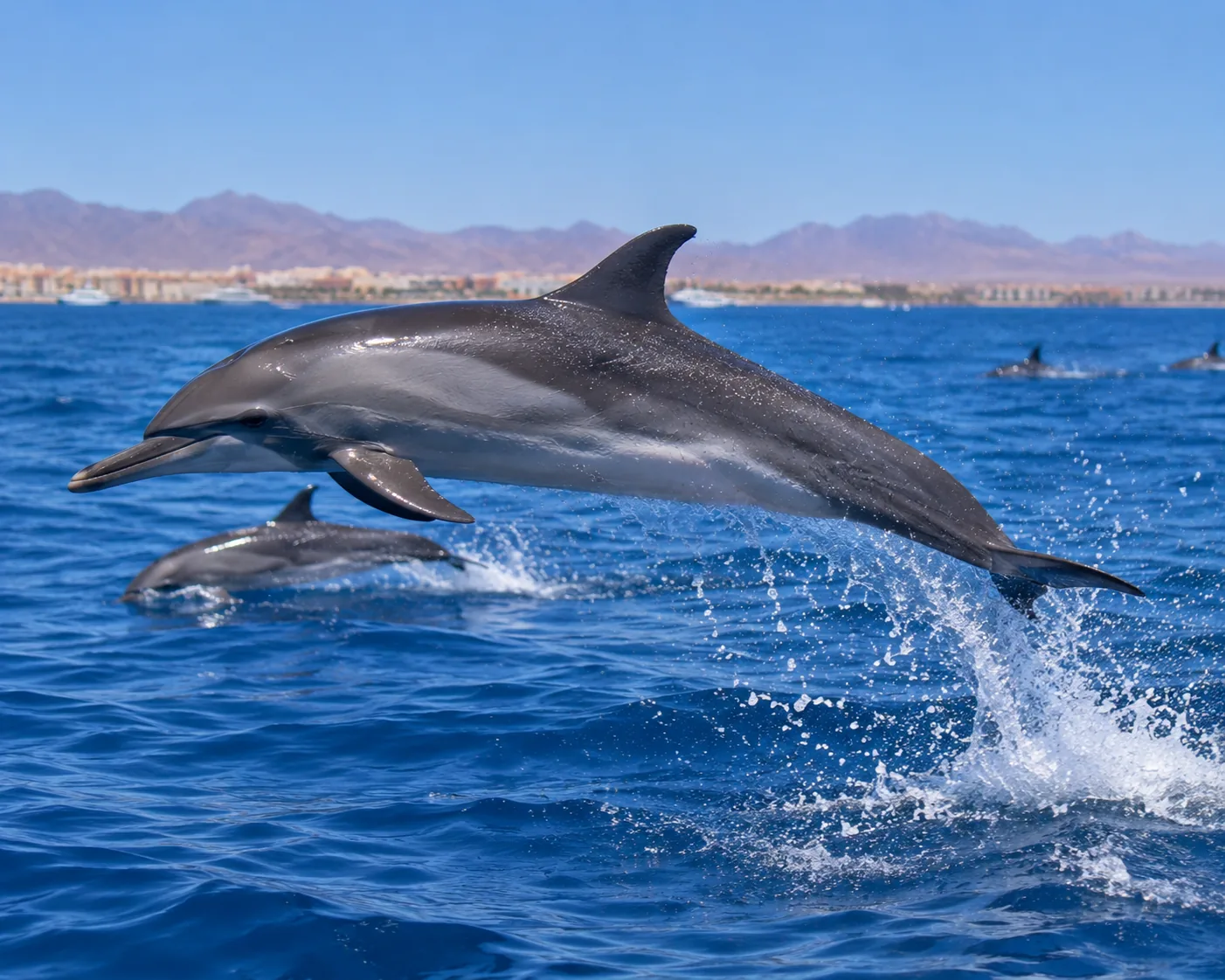 Spinner dolphins moving through the Red Sea